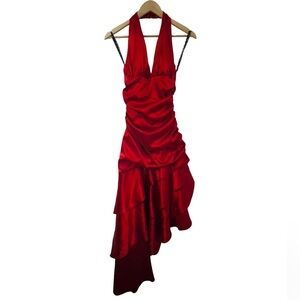 Red Satin Halter Dress - Spanish - Latin - Flamenco - Prom - Grad - 5/6 - NWT